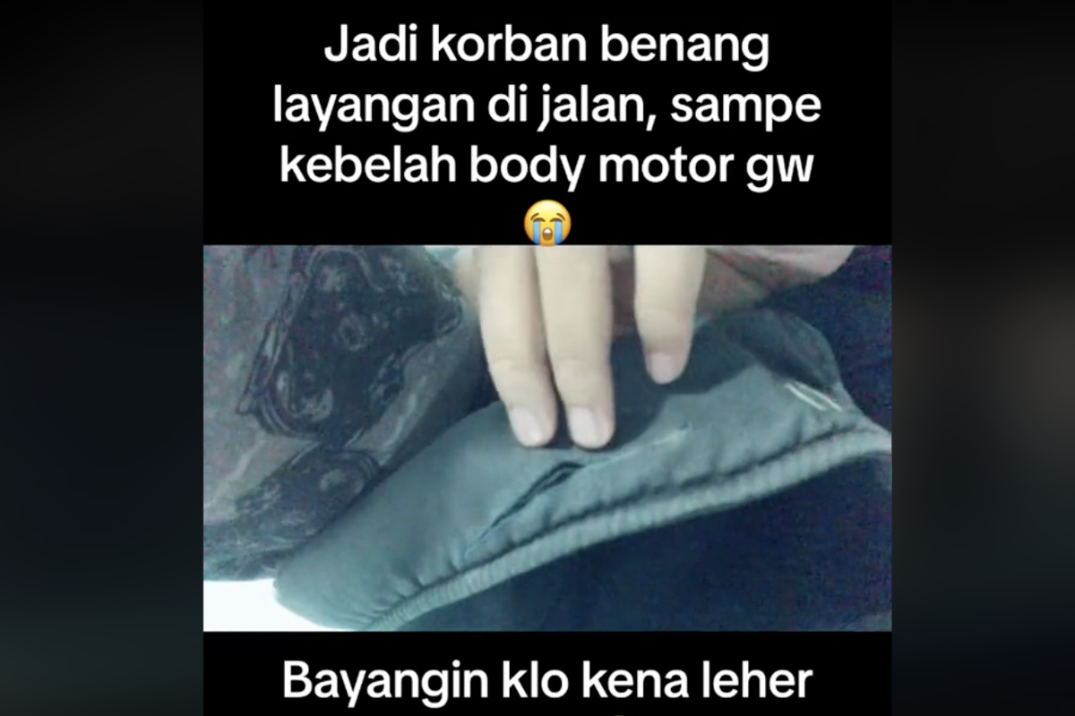 Video pengendara motor yang hampir tergorok benang layangan saat berkendara