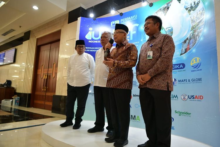 Wakil Presiden Ma'ruf Amin saat menghadiri Indonesia Water and Wastewater Expo dan Forum di Gedung Bidakara, Jakarta, Selasa (6/6/2023).