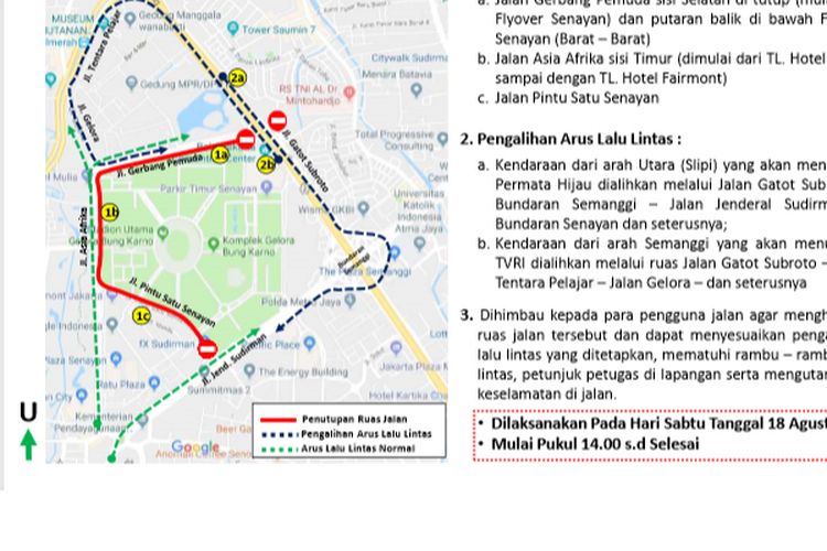 Rekayasa lalu lintas pembukaan Asian Games 2018 di Senayan, Sabtu (18/8/2018)