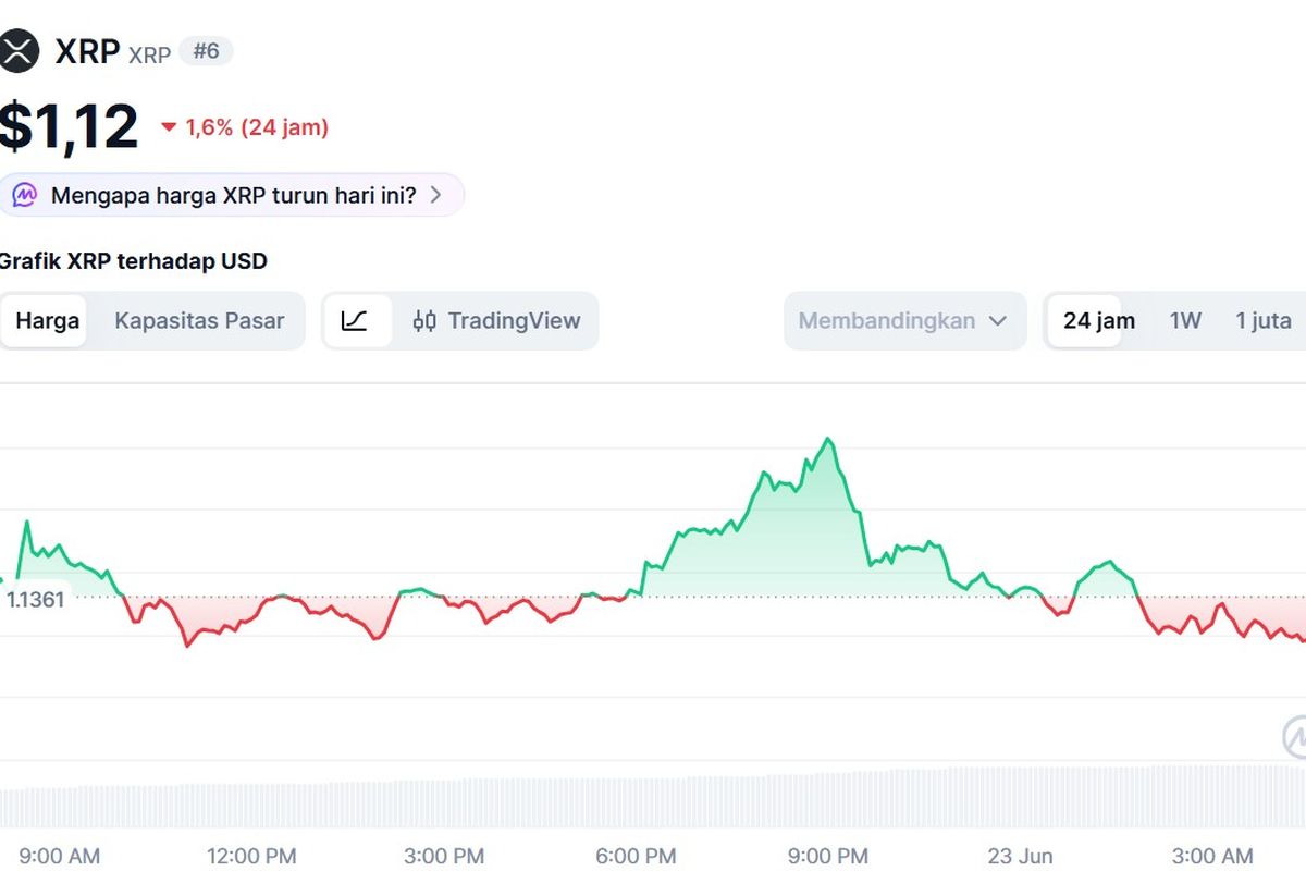Harga XRP Hari Ini 23 Juni 2026 Jeblok, Aksi Jual Membayangi