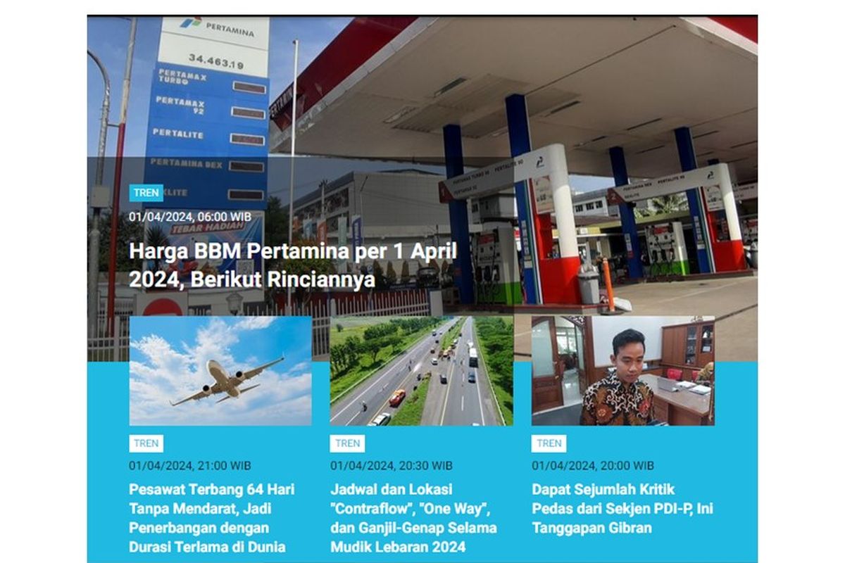 Artikel terpopuler kanal Tren Senin (1/4/2024).