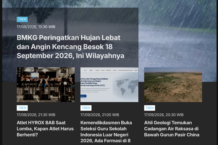 [POPULER TREN] Prakiraan Hujan Lebat dan Angin Kencang 18 September 2026 | Uang Pensiun Mantan Menkeu Purbaya