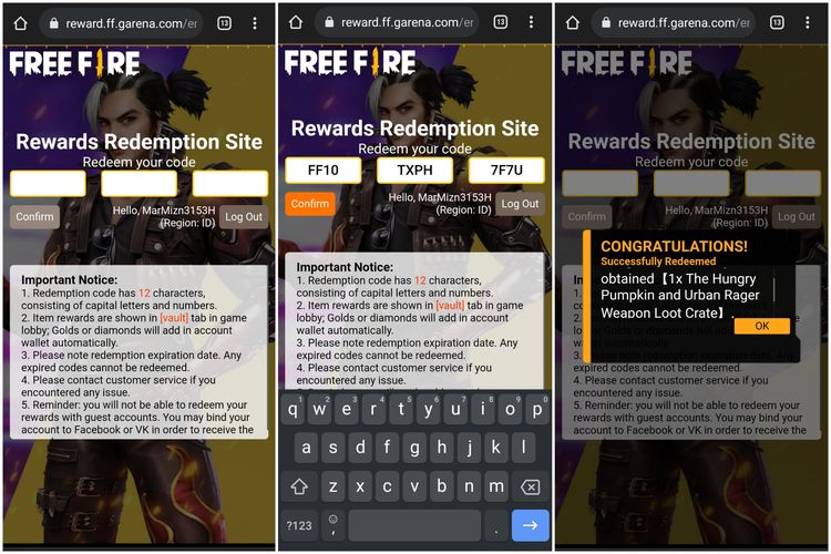 Ilustrasi cara klaim kode redeem Free Fire.