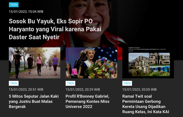 Berita terpopuler Tren hingga Senin (16/1/2023) adalah sosok bu Yayuk, eks sopir PO Haryanto yang viral karena pakai daster saat nyetir.
