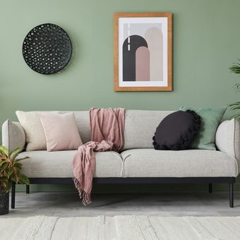 Ilustrasi ruang tamu dengan dinding warna hijau sage