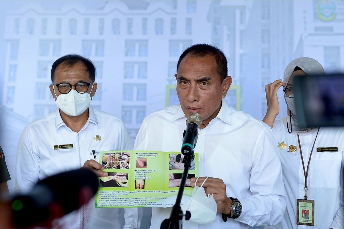 Gubernur Sumut Edy Rahmayadi memberi keterangan kepada wartawan usai rapat koordinasi pengendalian PMK, Selasa (24/5/2022)