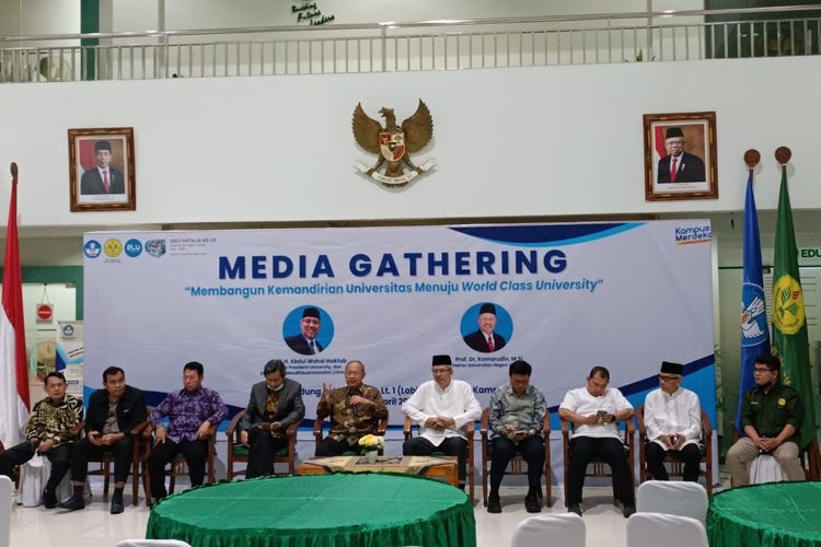 Media gathering UNJ bertajuk ?Membangun Kemandirian Universitas Menuju World Class University yang digelar pada Jumat 14 April 2023.