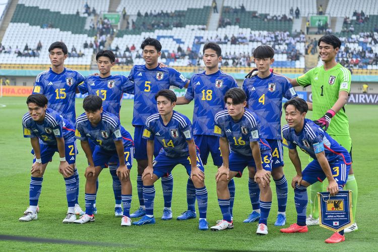 Starting Timnas Jepang U17 dalam pertandingan pertama Grup D Piala Dunia 2023 Indonesia antara Jepang vs Polandia, Sabtu (11/11/2023) di Stadion Si Jalak Harupat, Soreang, Kabupaten Bandung. 