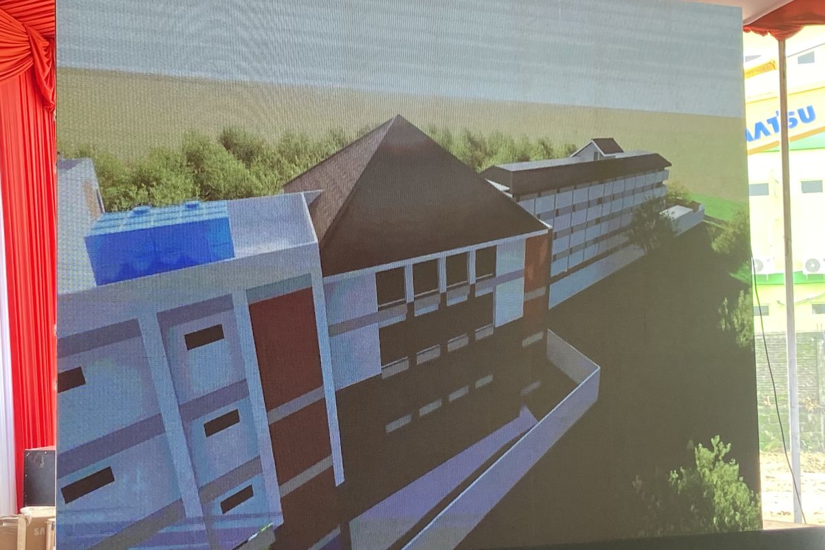 Rancangan bangunan Ponpes Al Khoziny yang baru ditampilkan saat groundbreaking, Kamis (11/12/2025).