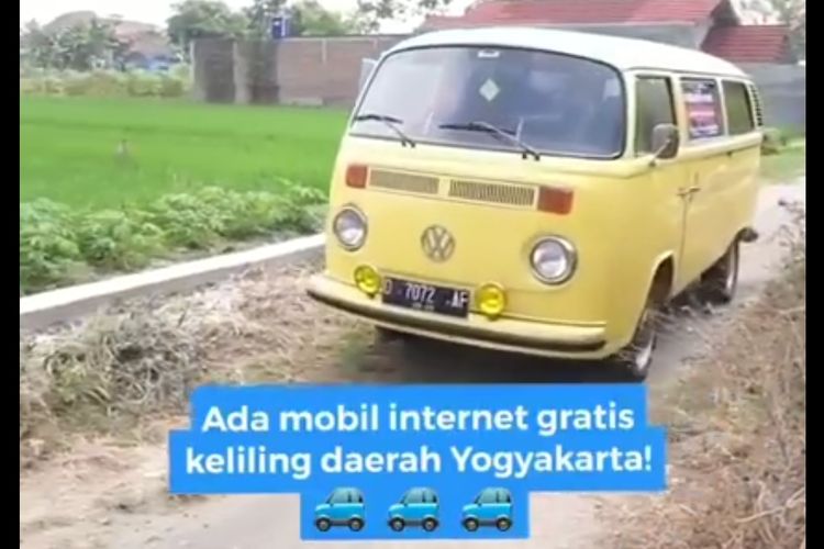 Tangkapan layar VW Combi keliling desa di Yogyakarta untuk internet gratis bagi pelajar.