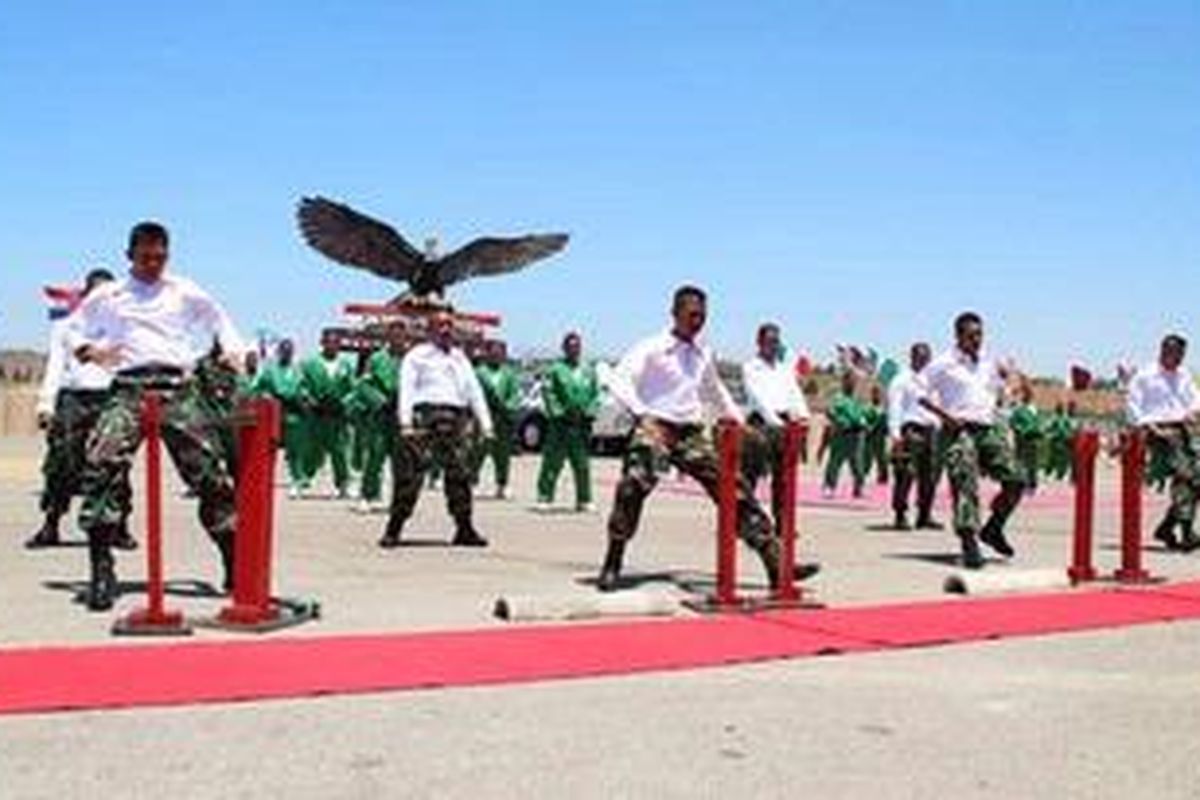 Prajurit TNI yang tergabung dalam Satgas UNIFIL, khususnya Satgas Indo FPC XXVI-D2, mempertontonkan seni beladiri Merpati Putih di Lebanon.