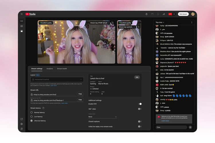 YouTube menambah fitur siaran langsung berupa opsi format video vertikal dan horizontal. Formal ini hadir untuk memenuhi permintaan streamer yang selama ini hanya bisa memilih ingin menayangkan siaran secara vertikal atau horizontal seperti video YouTube biasa.