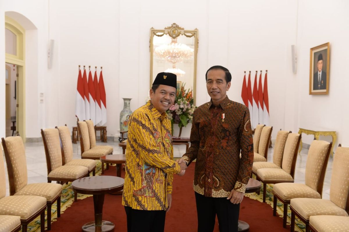 Ketua DPD Golkar Jabar yang juga anggota DPR terpilih, Dedi Mulyadi usai pertemuan dengan Presiden Jokowi bersama pimpinan DPD I dan II di Istana Bogor, Jawa Barat, Senin (1/7/2019).