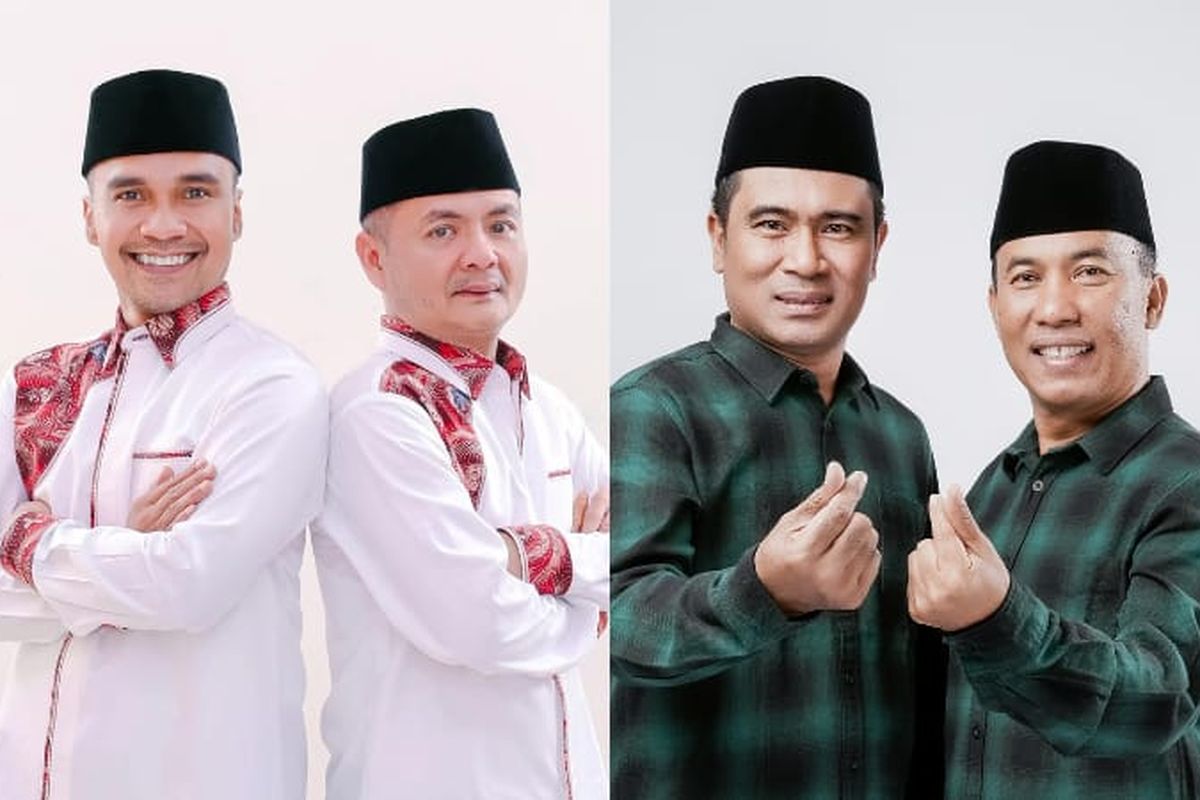 Kolase foto pasangan cabup dan cawabup pada Pilkada Bangkalan 2024, Lukman Hakim-M. Fauzan Jakfar (kiri) dan Mathur Husyairi-Jayus Salam (kanan). 