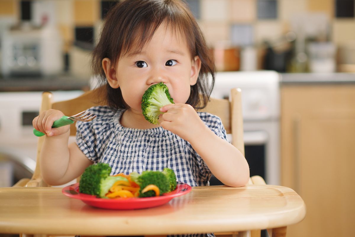 Ilustrasi anak makan sayur