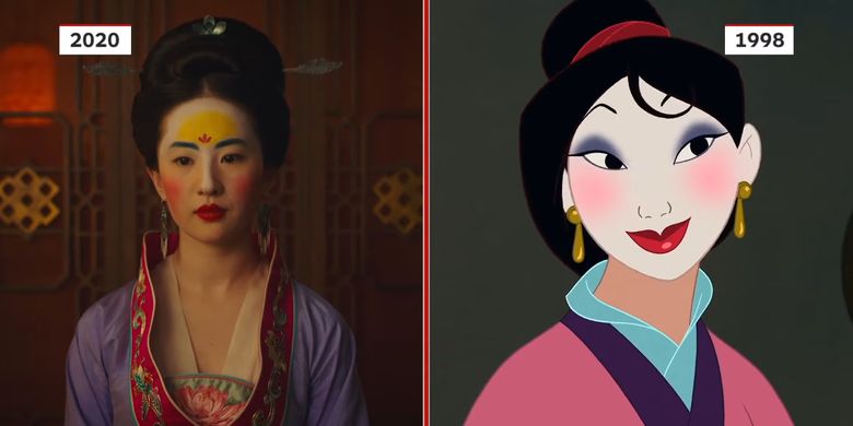 Komparasi Mulan versi live-action dengan Mulan versi animasi.