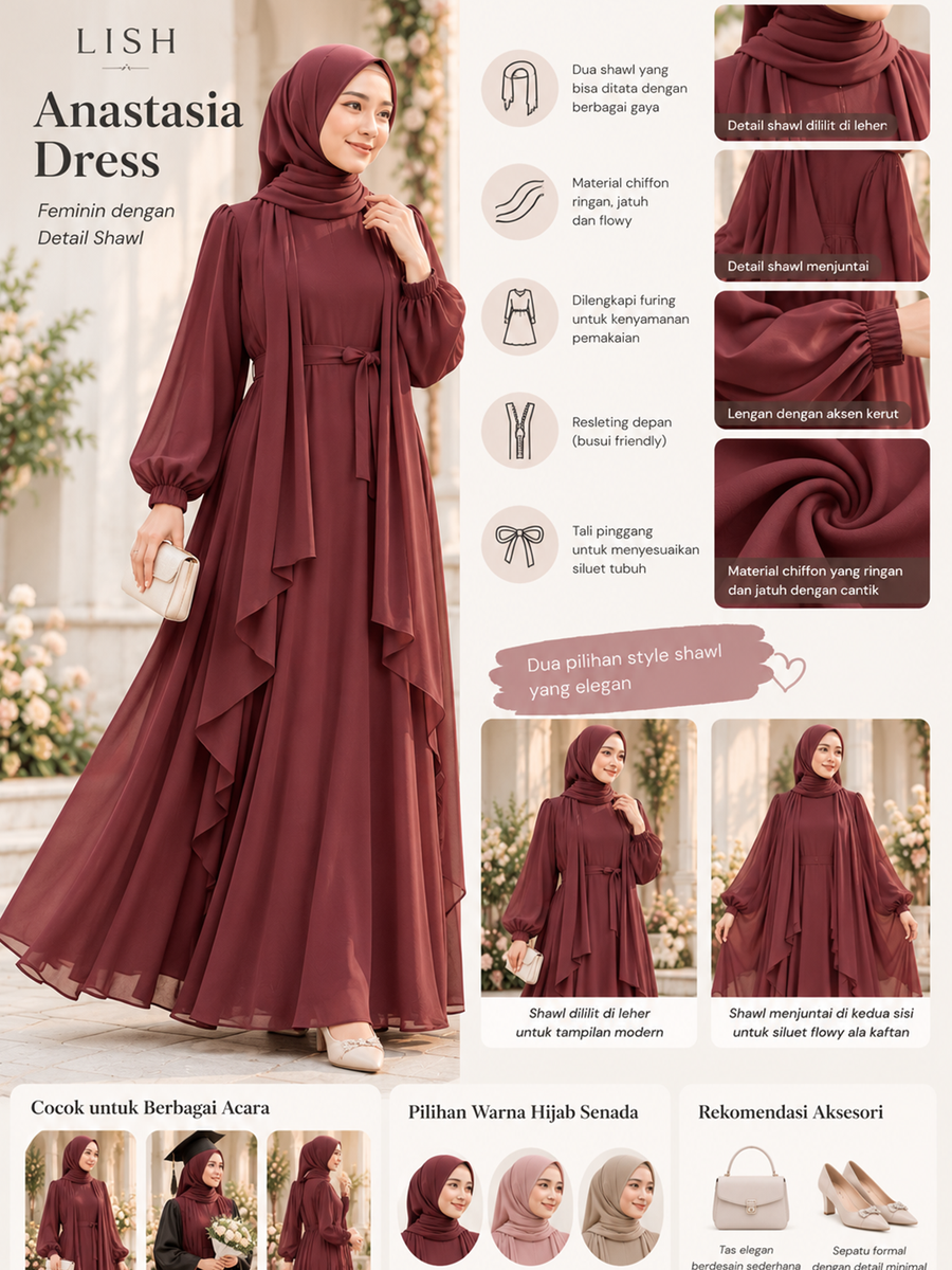 Anastasia Dress by Lish, Feminin dengan Detail Shawl.