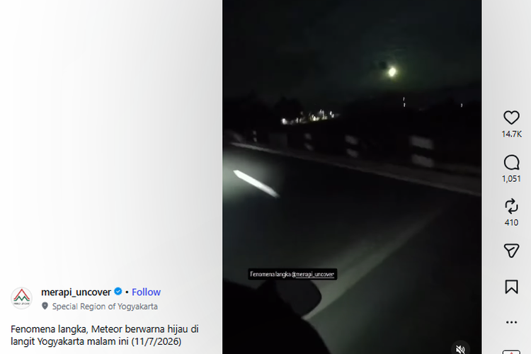 Viral Meteor Hijau Melintas di Langit Yogyakarta, Ini Penjelasan pakar