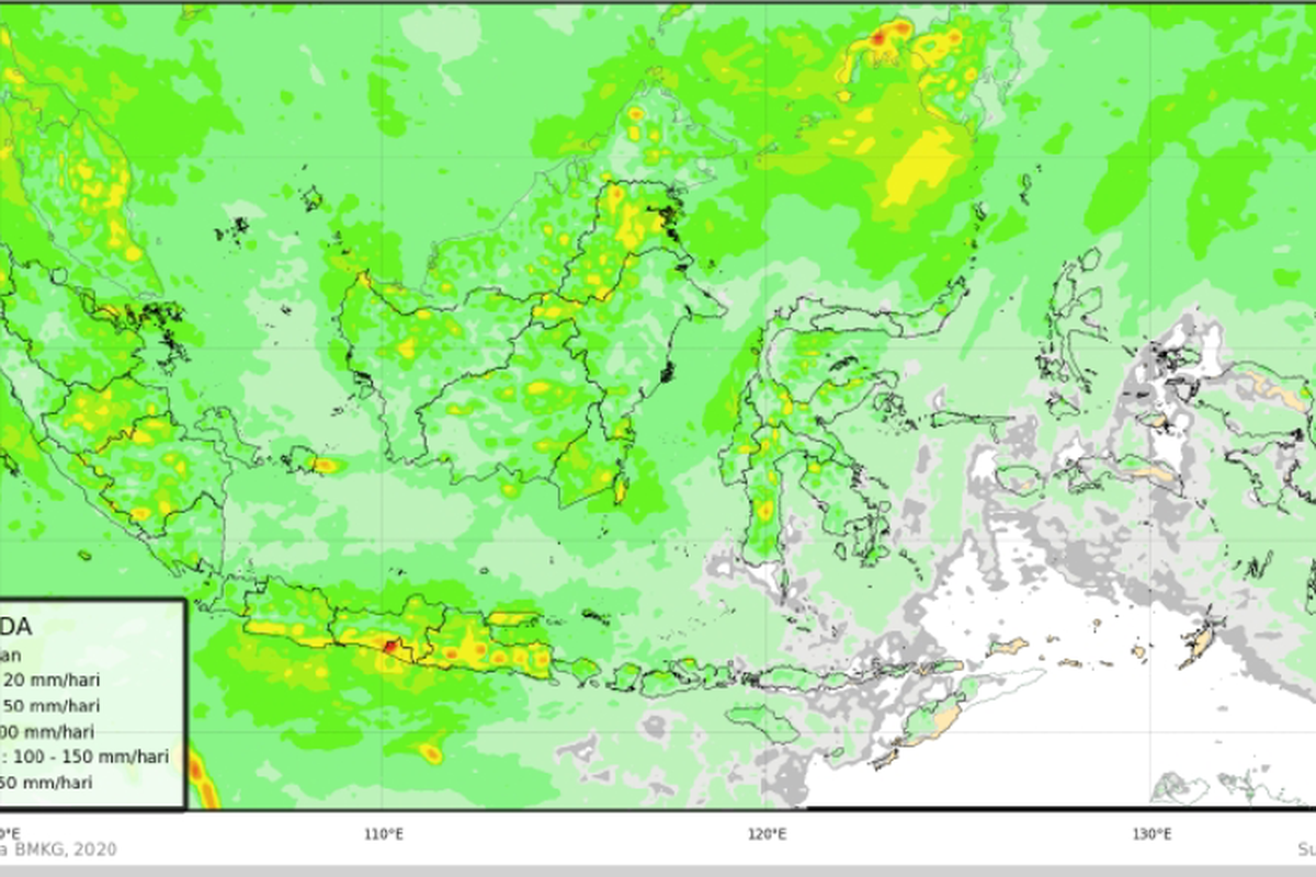 Prakiraan cuaca Indonesia 31-1 November 2020, prediksi akumulasi curah hujan BMKG.