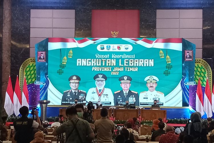 Suasana Rapat Koordinasi Angkutan Lebaran Provinsi Jawa Timur 2022 di The Singhasari Resort, Kota Batu pada Sabtu (23/4/2022). 