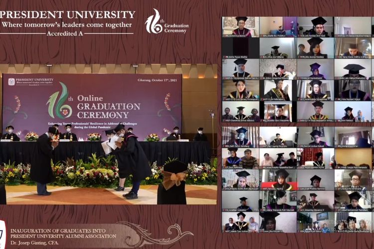 President University (PresUniv) menggelar wisudanya ke-16 dan menjadi wisuda online kedua pada Minggu, 16 Oktober 2021. Prosesi wisuda dipimpin langsung Rektor PresUniv, Prof. Jony Oktavian Haryanto.