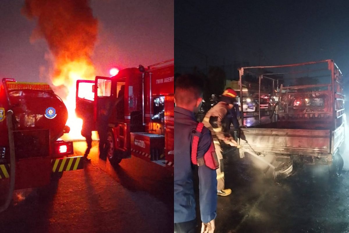 Mobil Diduga Angkut BBM Terbakar di Bypass Bandar Lampung, Sopir Kabur
