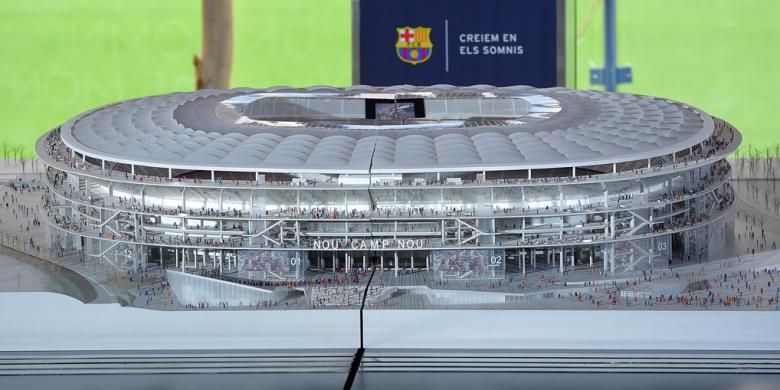 Barcelona merilis tampilan baru Stadion Camp Nou apabila sudah direnovasi, Kamis (21/4/2016). Terbaru, Barcelona akan pindah ke Monjuic hingga November 2024 untuk mengarungi setengah musim 2023-24 setelah Camp Nou selesai direnovasi.
