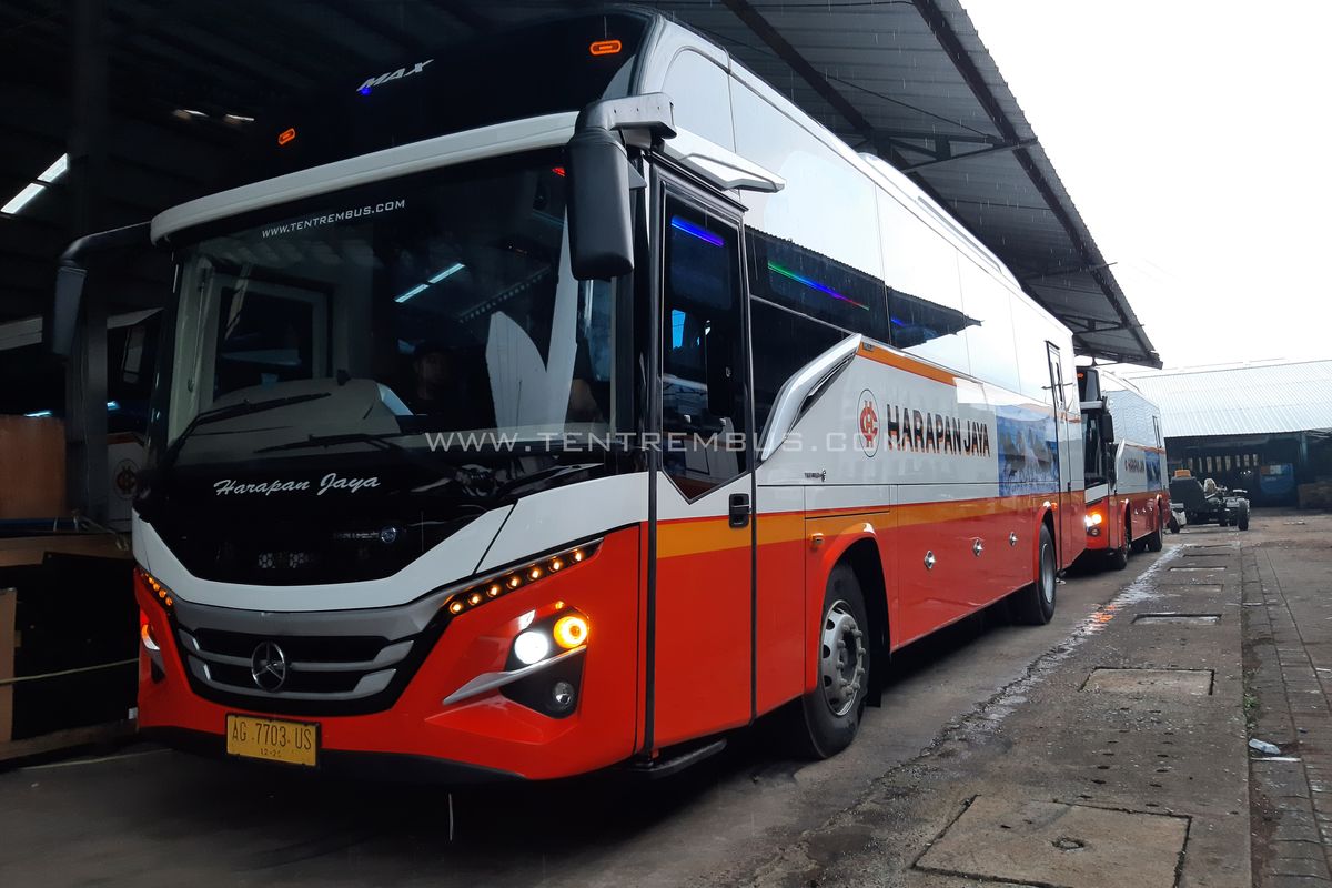 Bus baru PO harapan jaya dengan bodi Max Facelift buatan Karoseri Tentrem