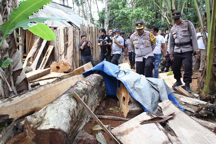 Polres Lumajang gerebek gudang kayu ilegal diduga hasil ilegal logging, Rabu (31/8/2022)