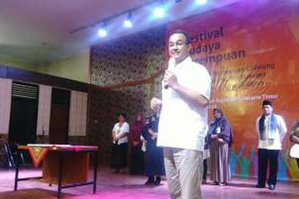 Calon gubernur DKI Jakarta Anies Baswedan saat berbicara di acara 