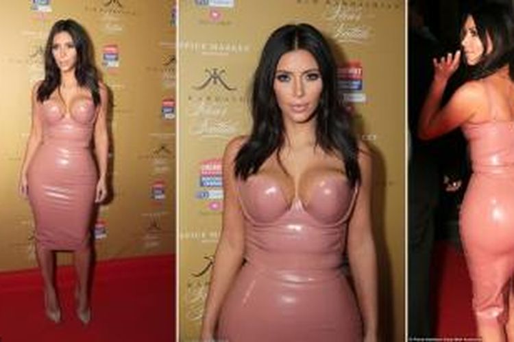 Saat menghadiri peluncuran parfum terbarunya di Melbourne, Australia, Kim mengenakan gaun lateks yang seksi.