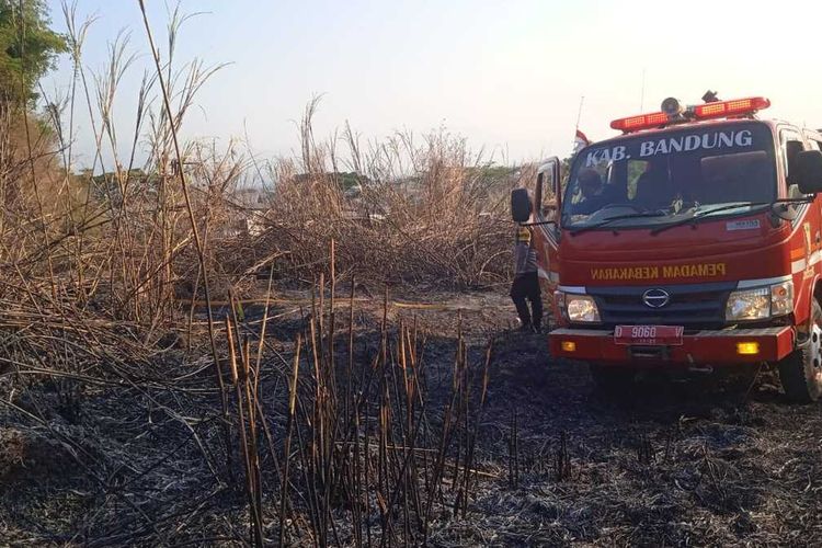 Kondisi kebakaran lahan ilalang yang terjadi di wilayah Kabupaten Bandung, Jawa Barat