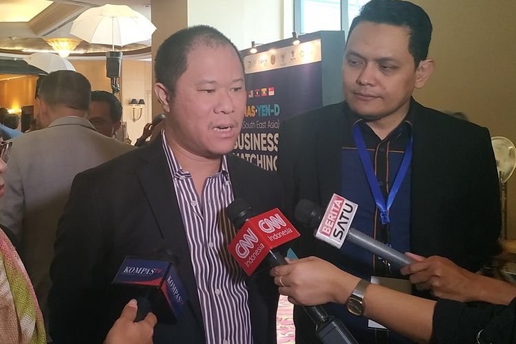 Ketua Umum Jaringan Pengusaha Nasional (Japnas), Bayu Priawan Djokosoetono memberikan penjelasan dalam acara business matching di Hotel JW Marriott, Jakarta, Sabtu (21/9/2019).