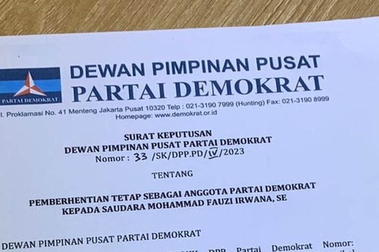 Surat pemecatan yang beredar mengenai pemecatan kader yang merupakan anggota DPRD Nganjuk. (Sumber: Istimewa)