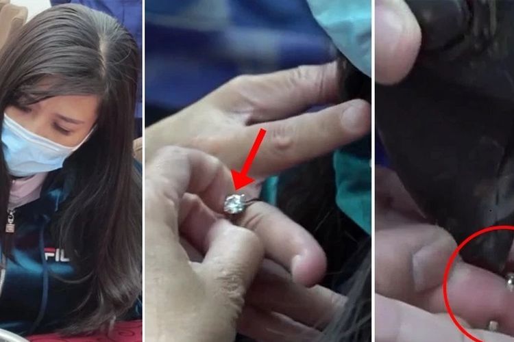 Seorang wanita di China harus mendapatkan bantuan dari pemadam kebakaran untuk melepaskan cincin berlian mahal, senilai 300.000 yuan (Rp 671 juta) karena berat badanya bertambah.