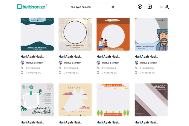 Tangkapan layar laman Twibbonize yang menyediakan kumpulan twibbon Hari Ayah Nasional 2022.