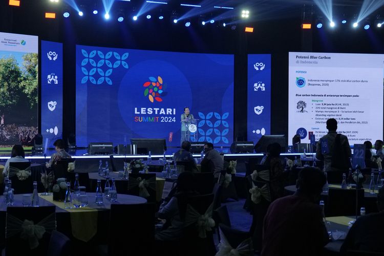 Direktur Mangrove Ecosystem Restoration Alliance (MERA) Yayasan Konservasi Alam Nusantara (YKAN) Imran Amin menyampaikan paparannya dalam Lestari Summit 2024 di Hotel Raffles, Jakarta, Rabu (21/8/2024).
