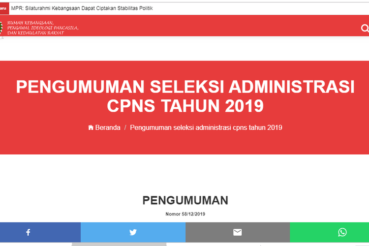 Mpr Ri Umumkan Seleksi Administrasi Cpns 2019 Ini Hasil Lengkapnya Halaman All Kompas Com
