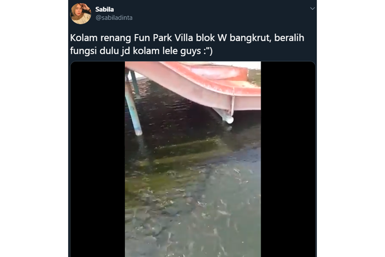 Tangkapan layar video yang menampilkan kolam renang di Bogor dijadikan tempat untuk ternak ikan lele.