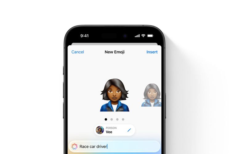 Deskripsi fitur iOS 18 Genmoji AI yang dapat membuat emoji dari input teks dan foto.
