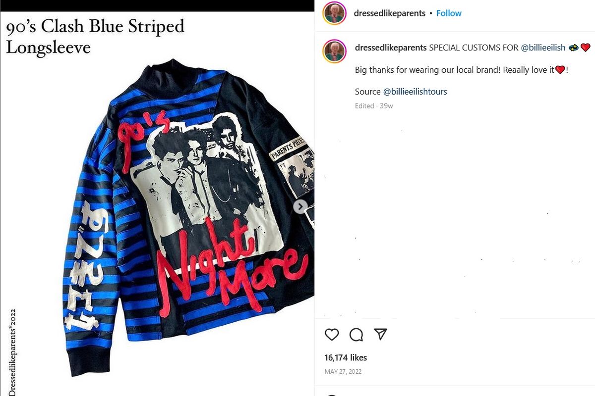 Baju karya Callista Aldenia yang dikenakan penyanyi peraih Grammy Awards Billie Eilish.