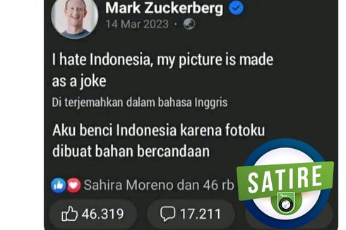 Unggahan Satire Mark Zuckerberg Benci Indonesia karena Fotonya Dijadikan Lelucon