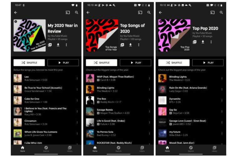 Daftar My 2020 Year in Review di aplikasi YouTube Music
