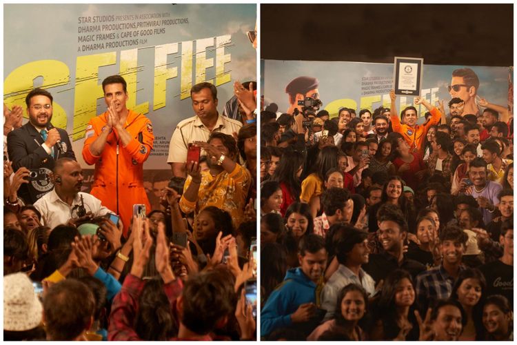 Aktor asal India Akshay Kumar bersama penggemarnya memecahkan rekor selfie terbanyak dalam waktu tiga menit. 