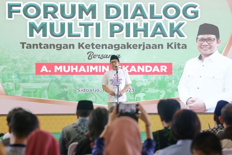 Wakil Ketua DPR RI Koordinator Bidang Kesejahteraan Rakyat (Korkesra) Abdul Muhaimin Iskandar dalam Forum Multi Pihak: Tantangan Ketenagakerjaan Kita? bersama pelaku usaha dan Pemerintah Kabupaten (Pemkab) Sidoarjo di Sidoarjo, Senin (12/6/2023).