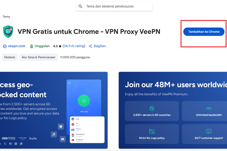 Ilustrasi cara menginstal VPN dengan koneksi dari wilayah Belanda.