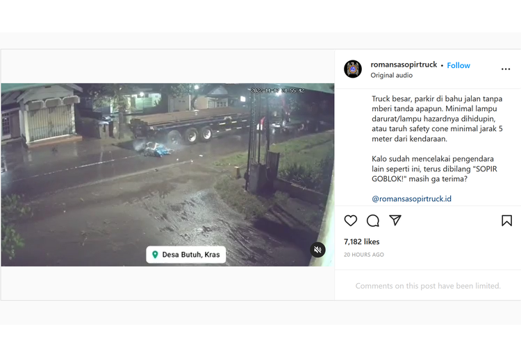 Video viral di dunia maya memperlihatkan pengendara sepeda motor menabrak bagian belakang truk yang parkir di pinggir jalan.