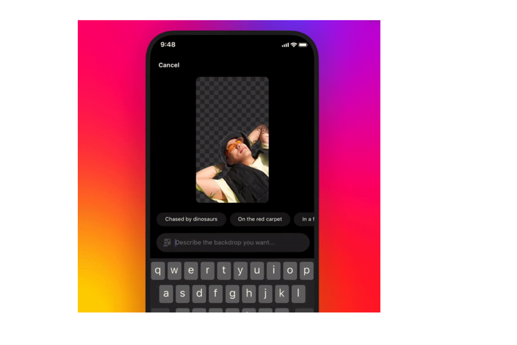 Pengguna bisa memilih background yang diinginkan di Instagram Stories, caranya dengan memilih saran dari Instagram, atau menulis sendiri perintah teks (prompt) di kolom yang ada.