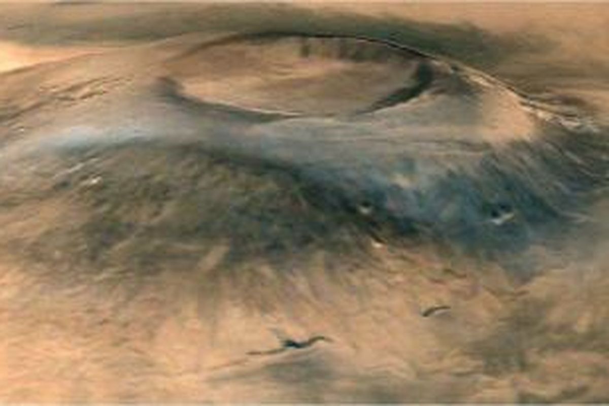 Citra 3D Arsia Mons yang diambil wahana Mars Orbiter Mission milik India. 