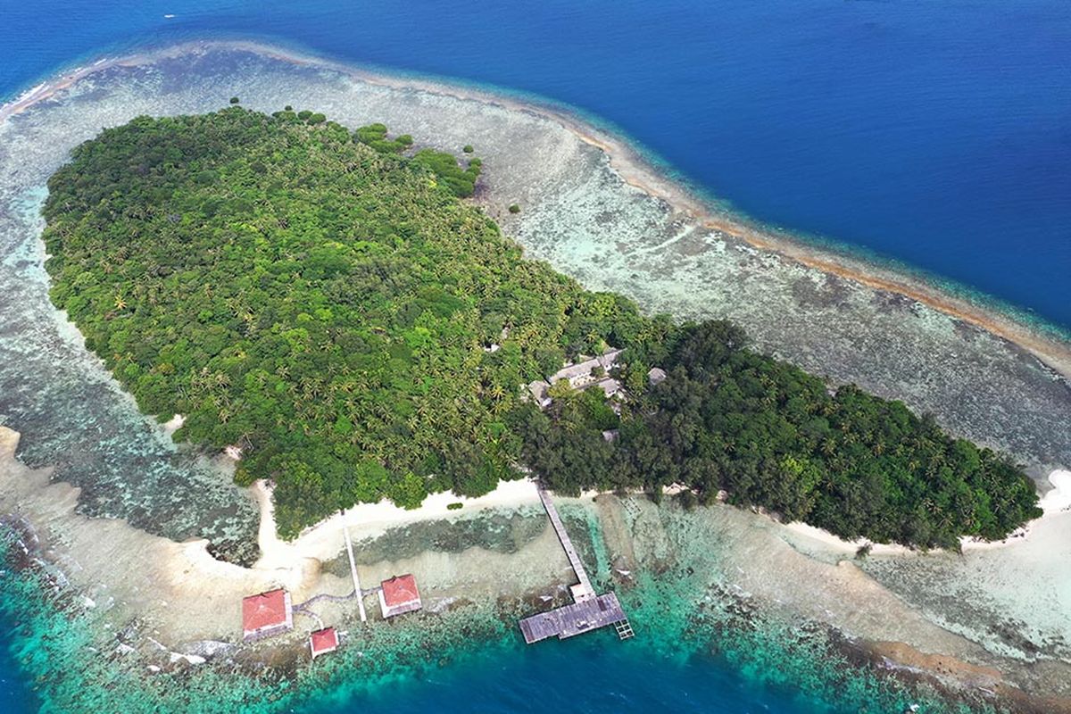 Foto aerial Pulau Sebaru Kecil di Kepulauan Seribu, Jakarta, Senin (26/2/2020). Pulau Sebaru akan menjadi lokasi observasi 188 WNI ABK World Dream selama 14 hari, menyusul munculnya kasus positif virus corona di kapal pesiar tersebut.